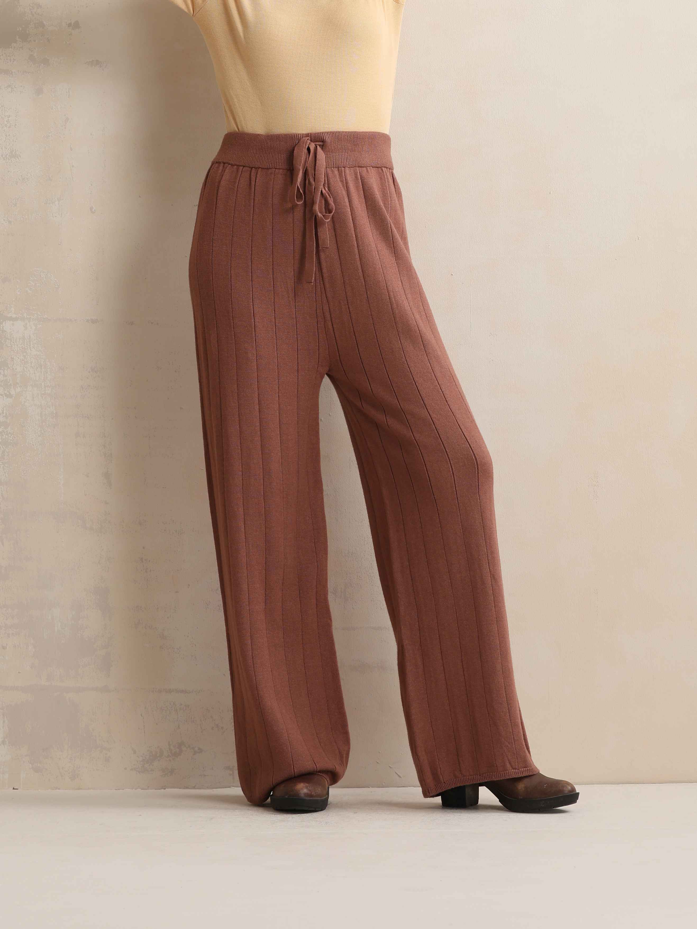 trueBrowns Peach Woollen Flared Pants - Distacart