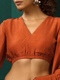 Thumbnail for trueBrowns Rust Silk Gathered Sleeve Blouse - Distacart