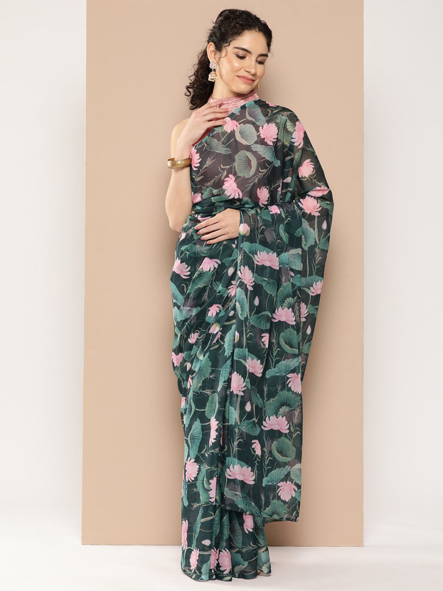 Ahalyaa Floral Poly Chiffon Saree - Distacart