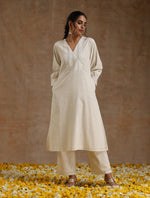 Thumbnail for trueBrowns Ivory Gold Cotton Overlap Yoke Kurta Set - Distacart