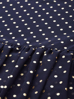 Thumbnail for Ahalyaa Women Navy Blue & Golden Polka Dots Print Tiered Beautiful Tunic