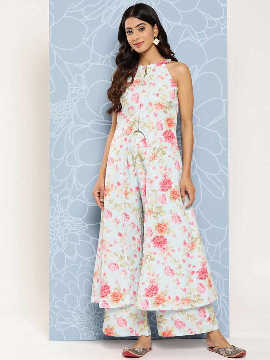 Ahalyaa Women Printed Longline Top With Palazzos - Distacart