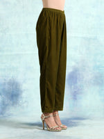 Thumbnail for trueBrowns Mehandi Velvet Pant - Distacart