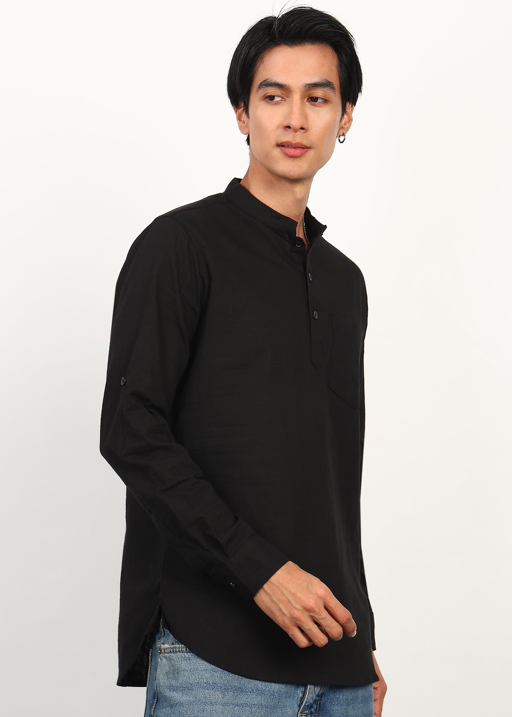 Fabmade Noir Linen Short Kurta - Distacart