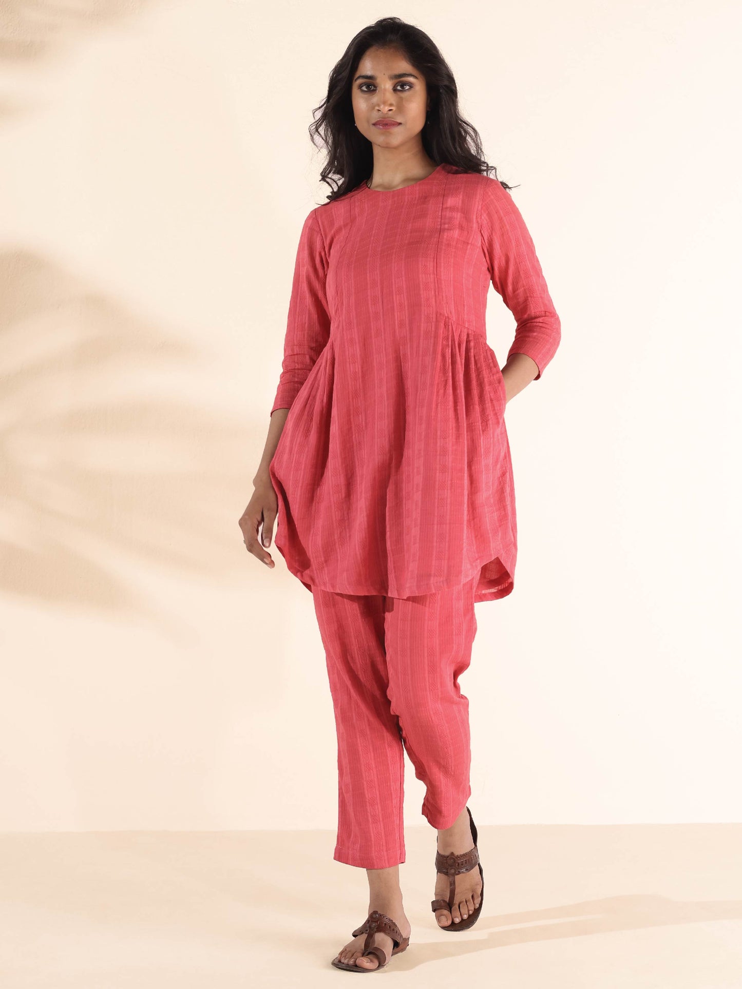 trueBrowns Pink Cotton Dobby Co-ord Set - Distacart