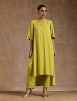 Thumbnail for trueBrowns Lime Modal Satin High-Low Relax Kurta Set - Distacart
