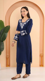 Thumbnail for Gharana India Ishq Luxury Rayon 2Pc Navy Blue Chikankari Kurta Set - Dista