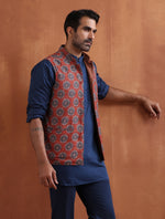 Thumbnail for trueBrowns Men's Rust Printed Reversible Nehru Jacket