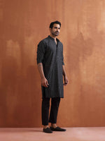 Thumbnail for trueBrowns Men's Black Cotton Dobby Kurta