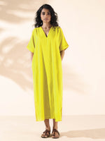 Thumbnail for trueBrowns Lime Cotton Front Slit Dress - Distacart