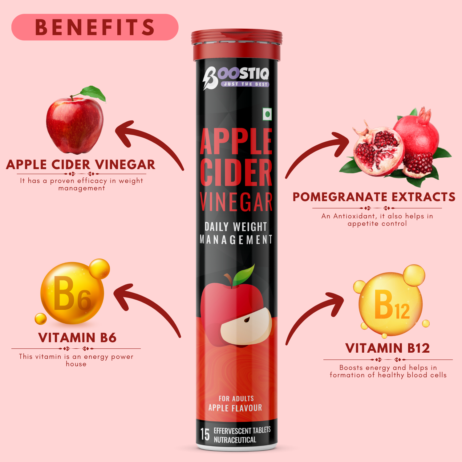 BOOSTIQ Apple Cider Vinegar Effervescent Tablets - Apple Flavour - Distacart