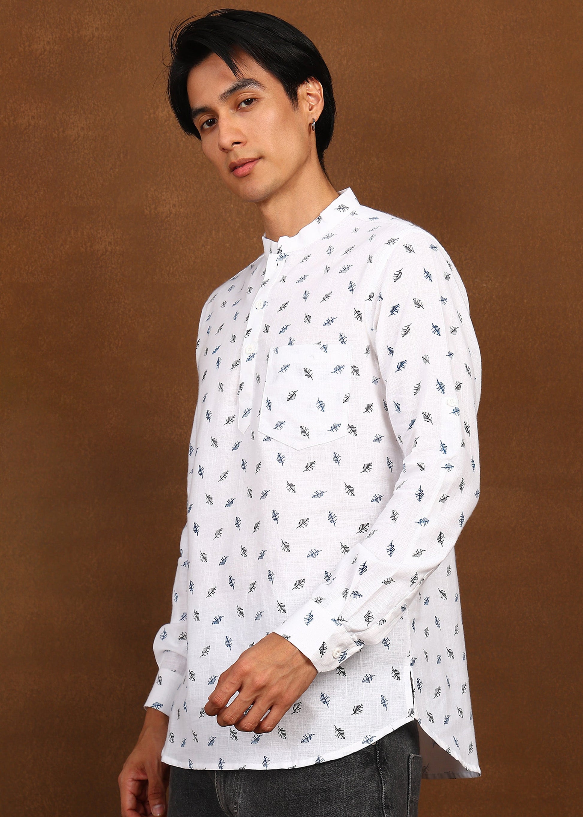 Fabmade Ivory Leaf Linen Kurta - Distacart