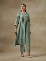 Thumbnail for trueBrowns Light Green Bandhani Printed Silk Yoke Kurta Pant Set - Distacart