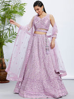 Thumbnail for House of Panchhi Sea Green Georgette Sequins And Thread Embroidery Lehenga Choli & Dupatta - Distacart