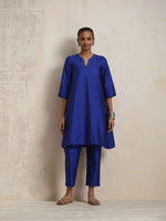 Thumbnail for trueBrowns Blue Silk Kurta Co-ord Set