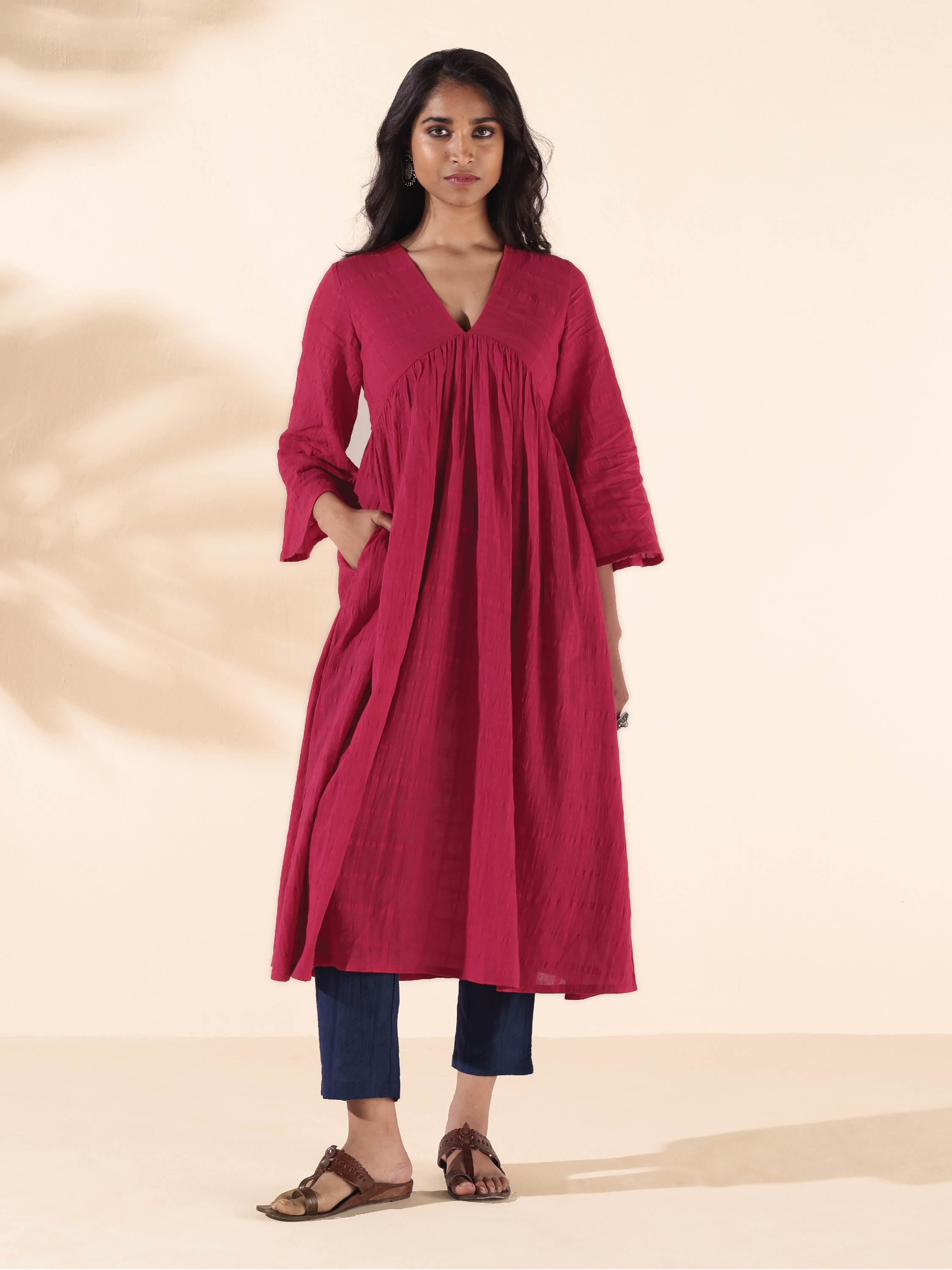 trueBrowns Carrot Cotton Dobby Flared Kurta Pant Set - Distacart
