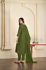 Thumbnail for BulBul Aadvi Solid Green Embroidered Roman Silk Salwar Suit
