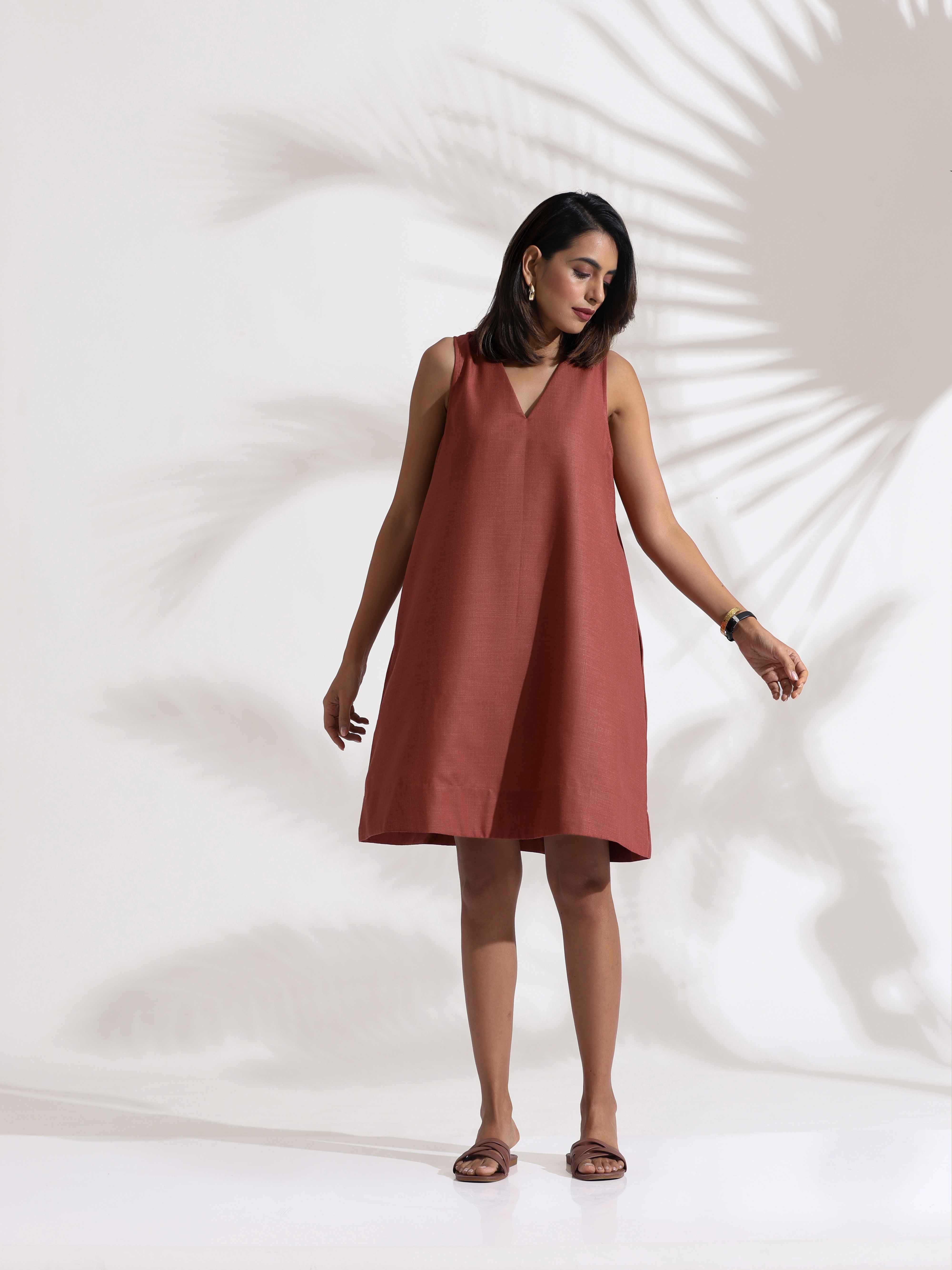 trueBrowns Pink Slub Dress - Distacart