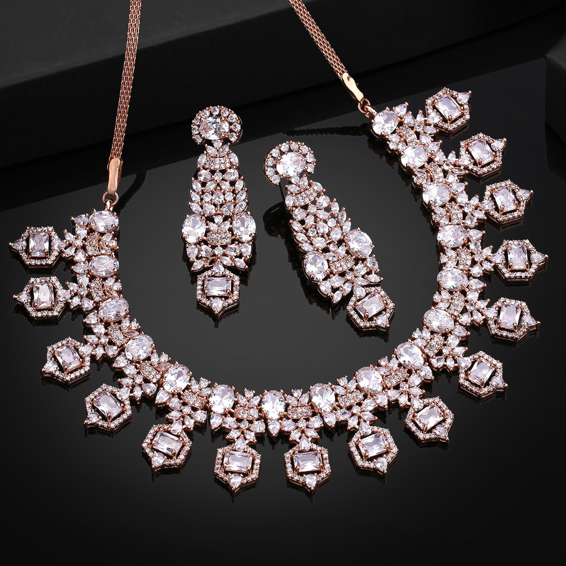 Estele Rhodium Plated CZ Astonishing Necklace Set with White Stones for Women - Distacart