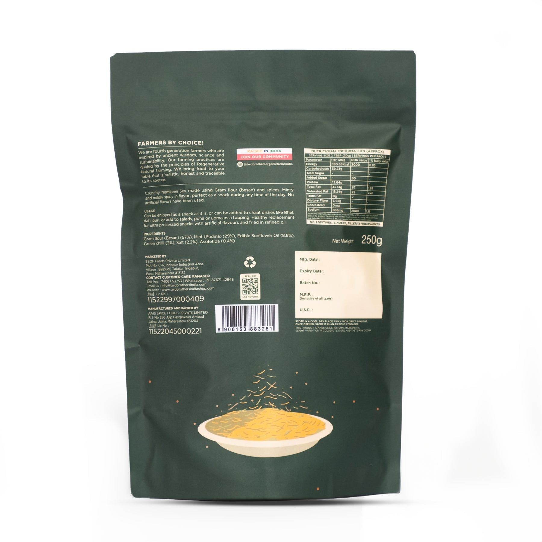 Two Brothers Organic Farms Pudina & Green Chilly Sev - Distacart