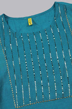 Thumbnail for Ahika Blue Poly Chanderi Solid Straight Suit Set