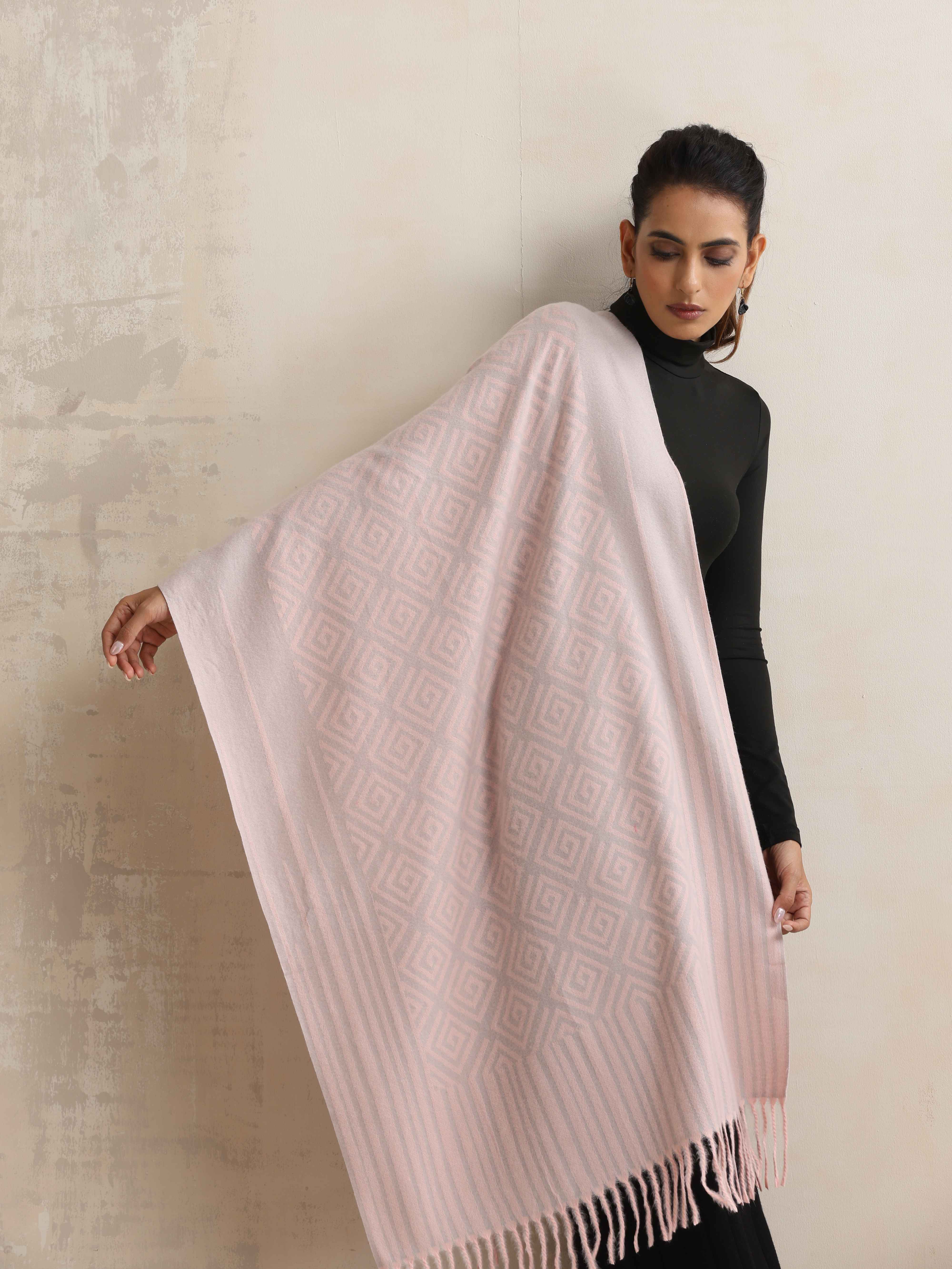 trueBrowns Pink Geometric Woollen Stole - Distacart