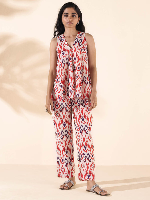 trueBrowns Carrot Cotton Ikat Flared Co-ord Set - Distacart