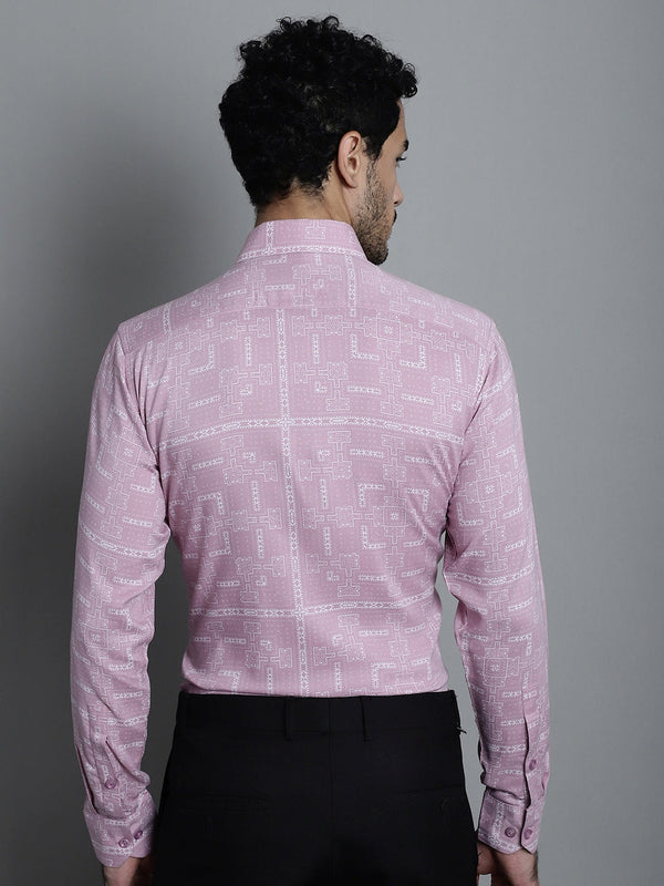 Jainish Men's Geomatric Printed Formal Shirts - Magenta - Distacart
