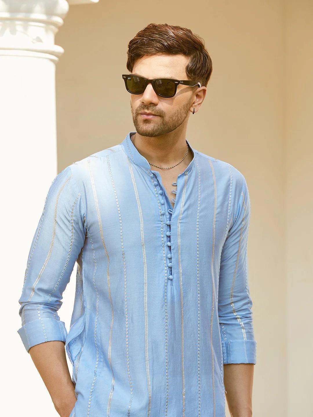 Fabmade Embroidered Regular Sequinned Chanderi Silk Kurta With Pyjamas - Distacart
