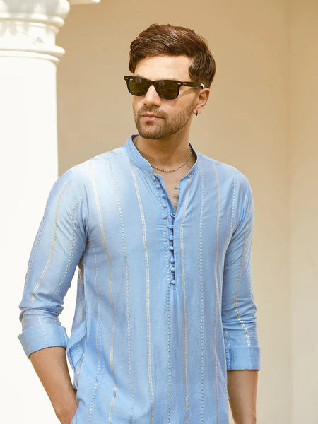 Fabmade Embroidered Regular Sequinned Chanderi Silk Kurta With Pyjamas