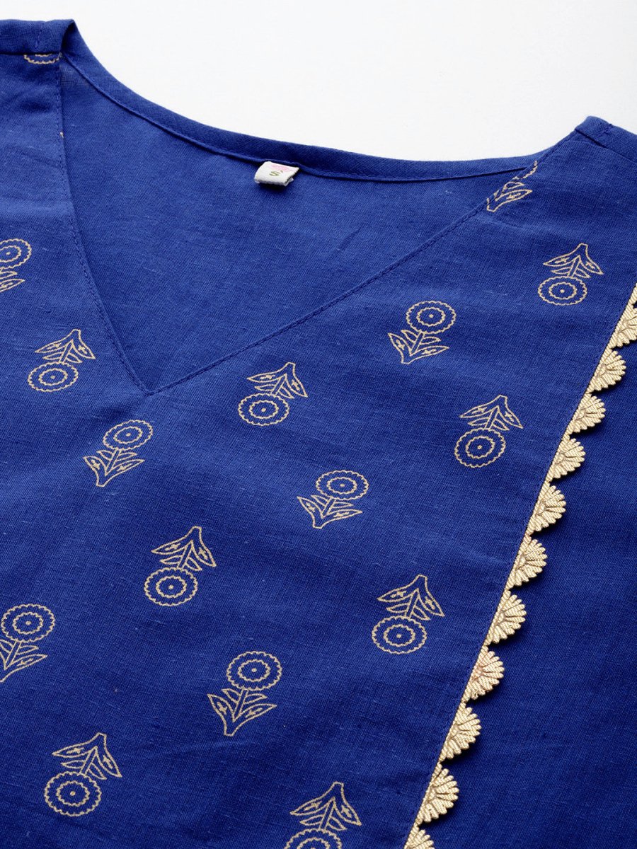 Ahalyaa Floral Printed High Slit Gotta Patti Pure Cotton Kurta with Harem Pants - Distacart