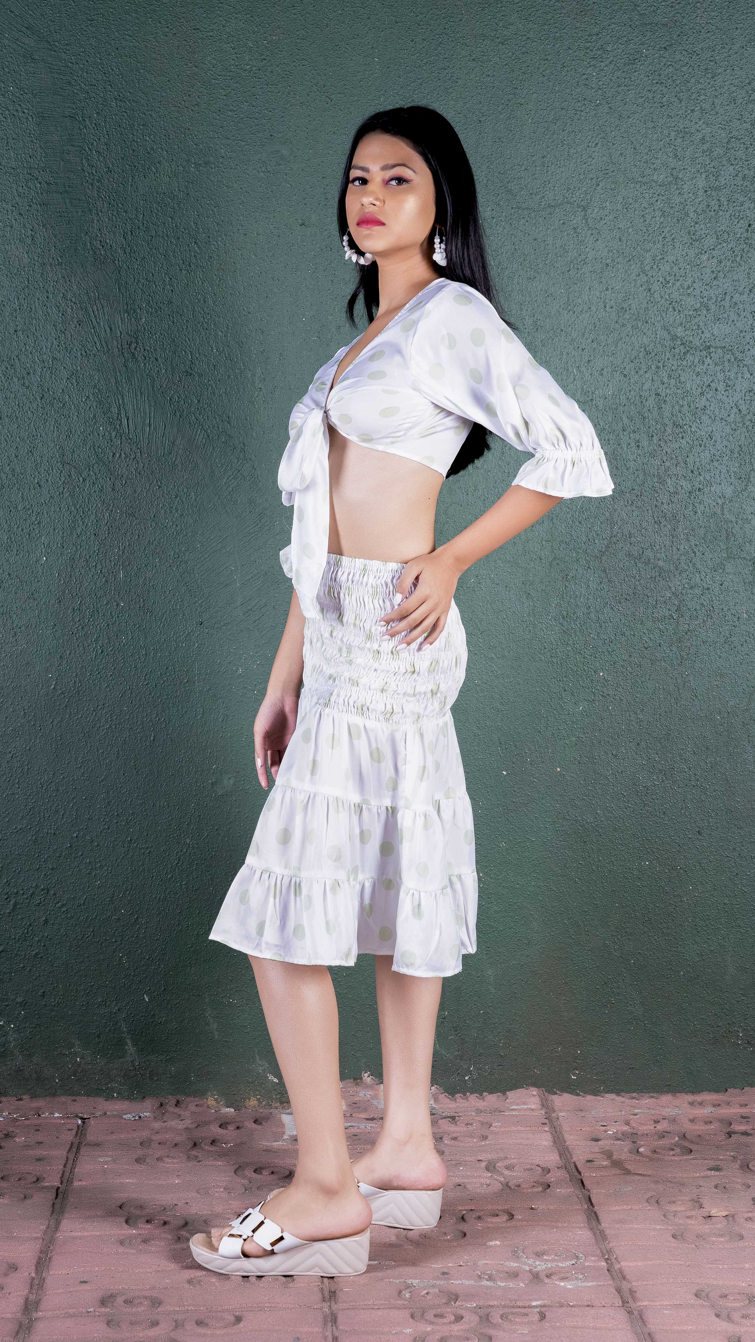 Noroke Sustainable fabric | Bemberg Polka Dot Skirt Co-Ord Set Women - White - Distacart