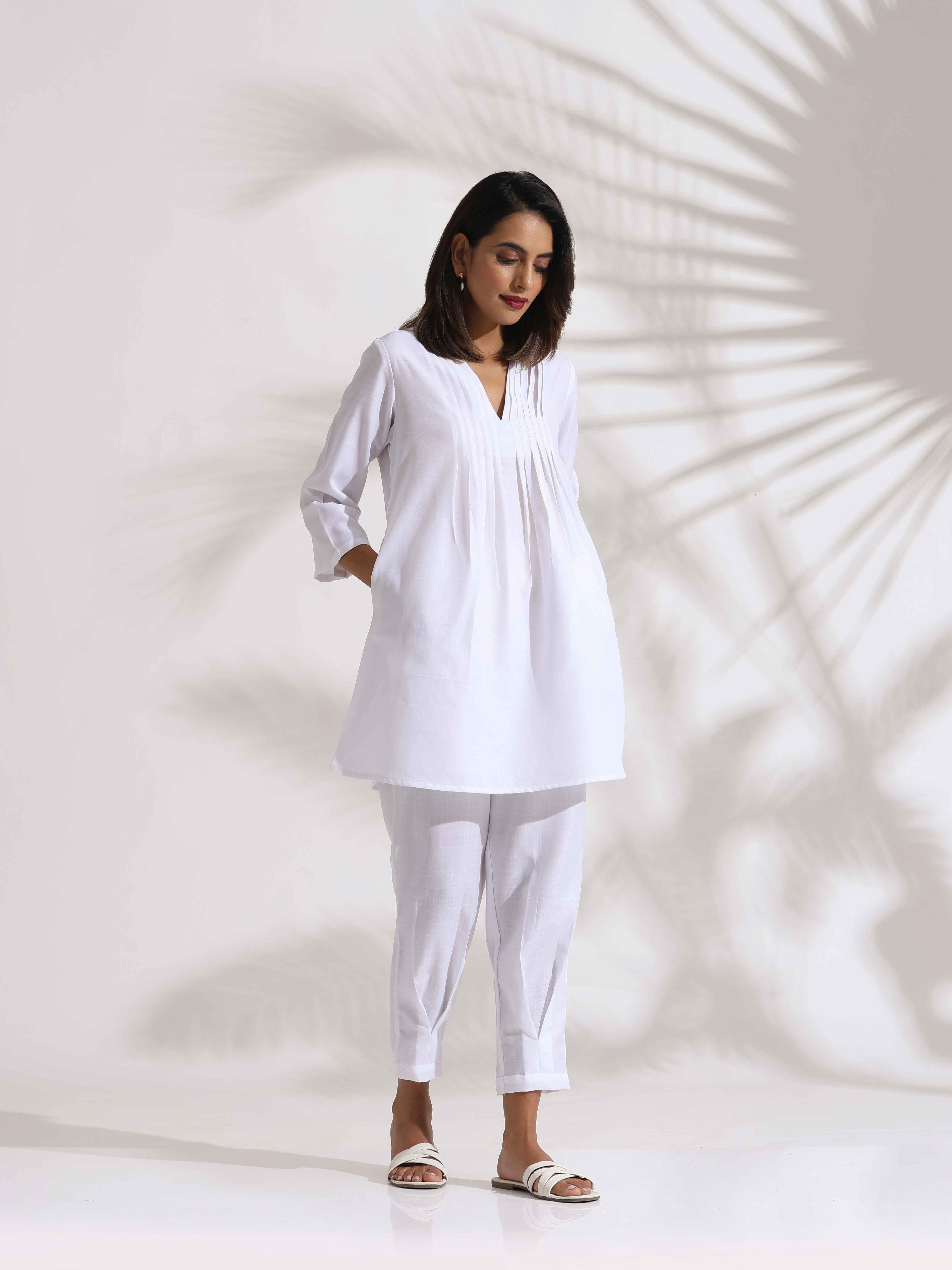 trueBrowns White Slub Co-ord Set - Distacart