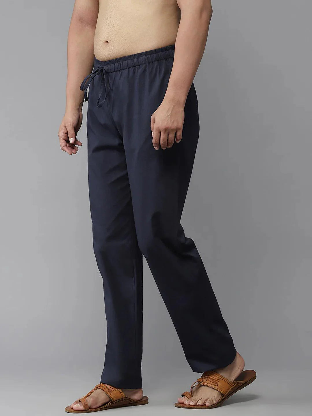 Fabmade Men's Navy Blue Cotton Linen Pyjama