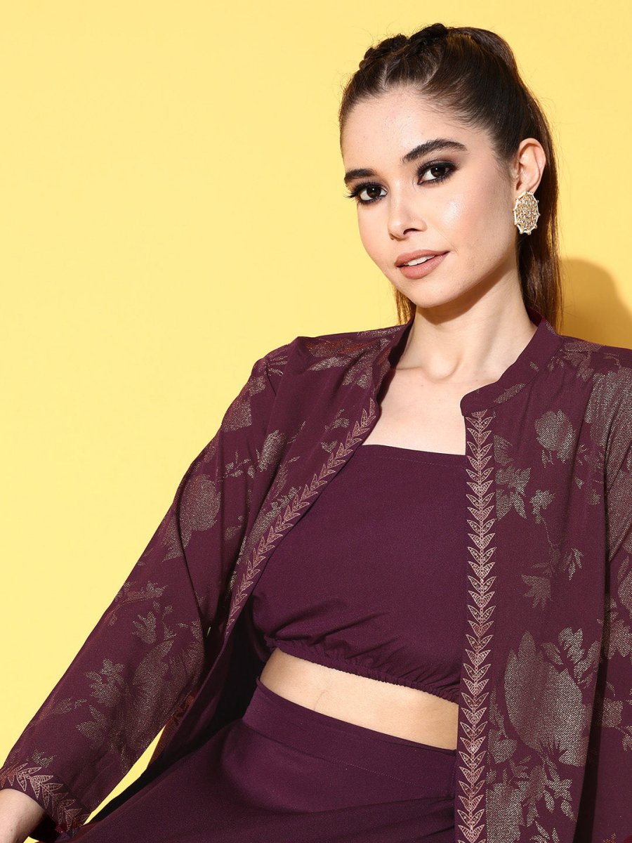 Ahalyaa Women Burgundy Top With Skirt & With Jacket - Distacart