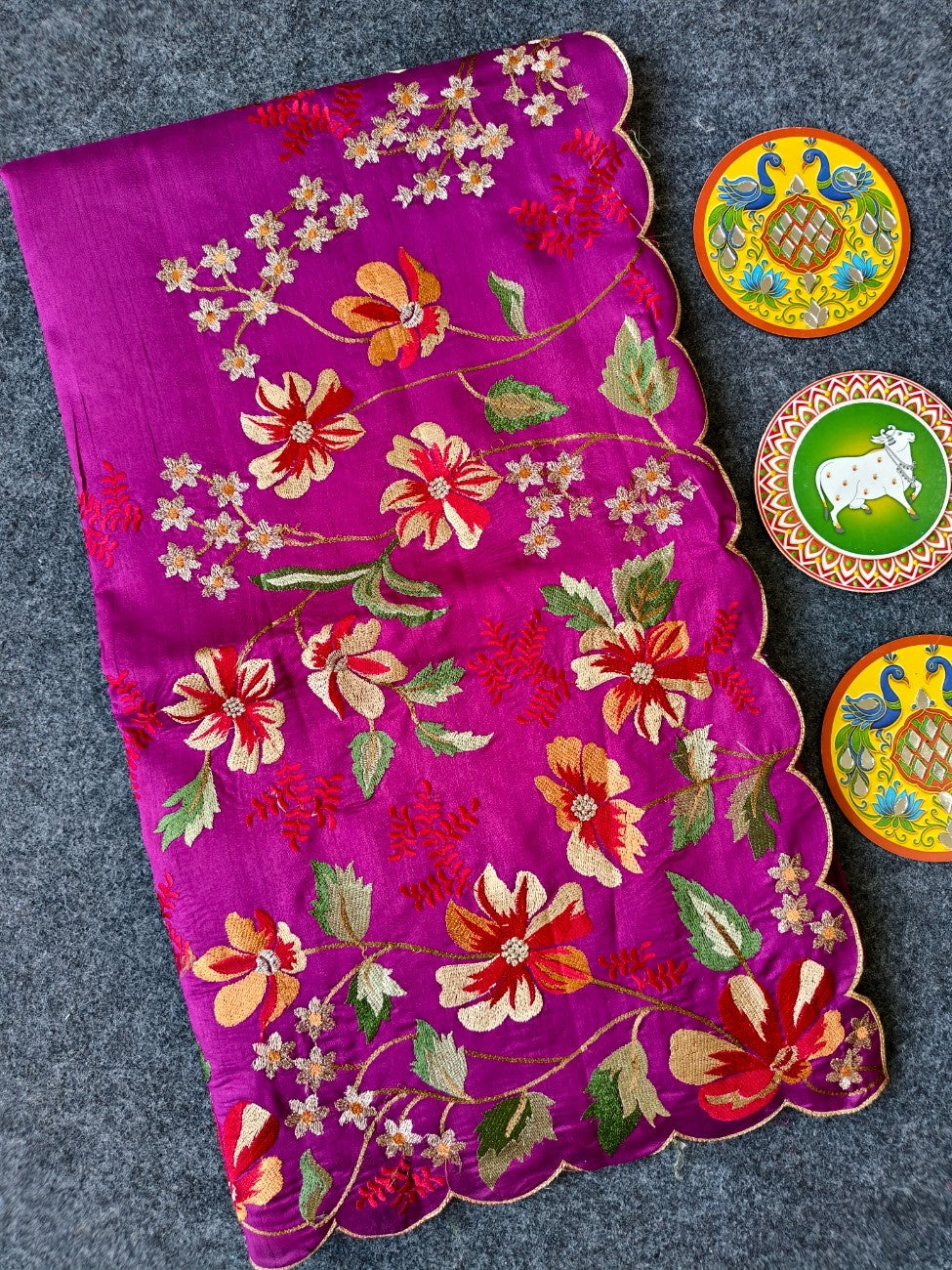 Mameraa Sarees Pink Matka Silk Saree With Heavy Floral Embroidery Border With Running Blouse-Pink - Dista