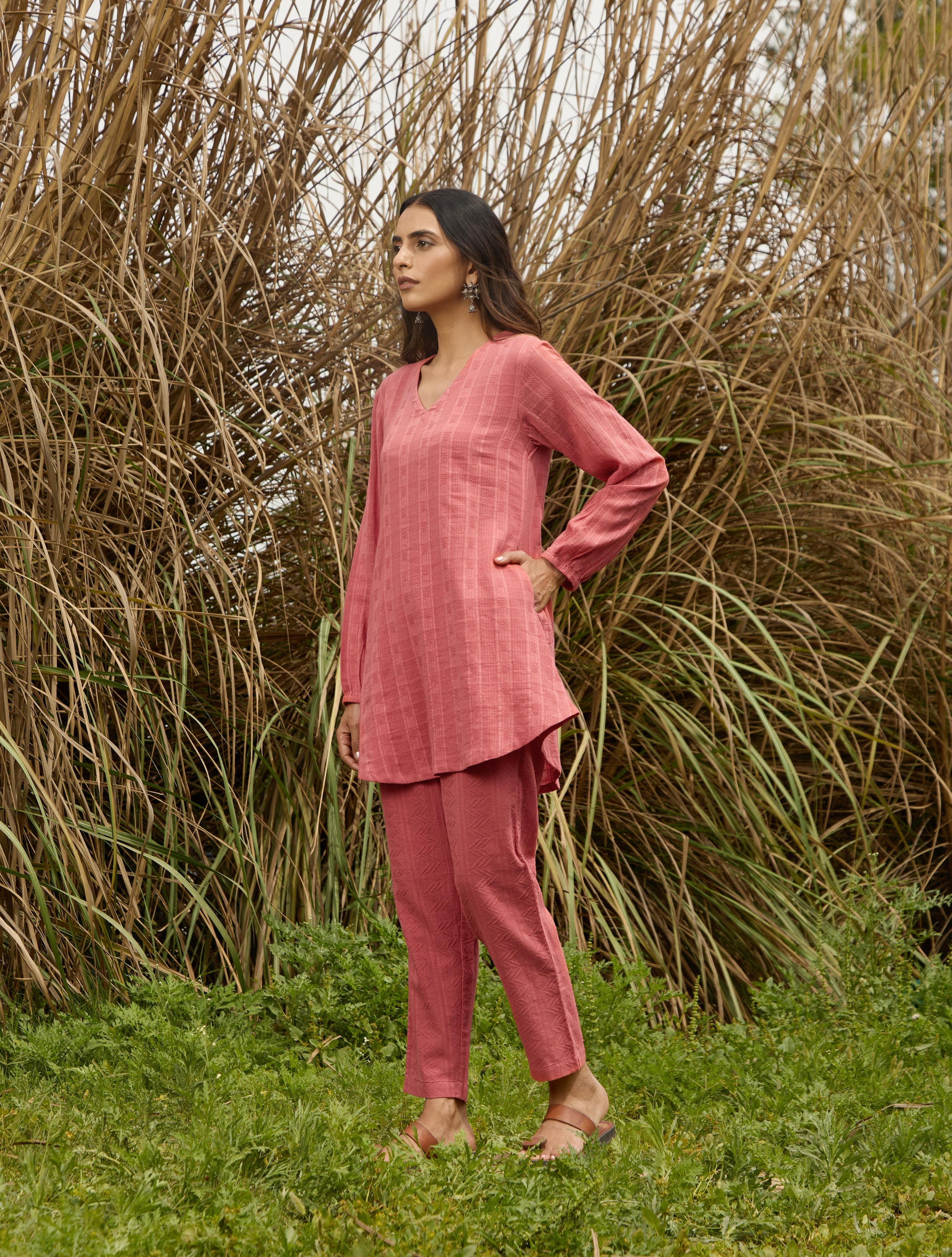 trueBrowns Coral Cotton Dobby Relaxed Co-ord Set - Distacart