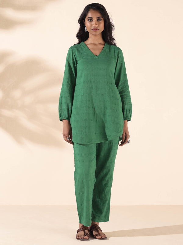 trueBrowns Green Cotton Dobby Relaxed Co-ord Set - Distacart