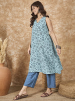 Thumbnail for InWeave Mint Blue V Neck Aline Kurta Set