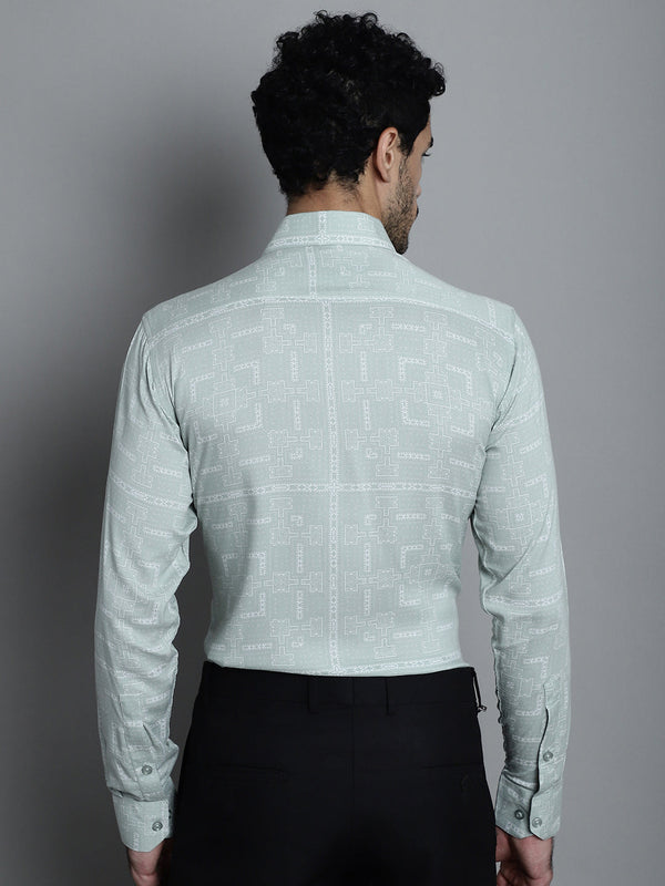 Jainish Men's Geomatric Printed Formal Shirts - Pista - Distacart