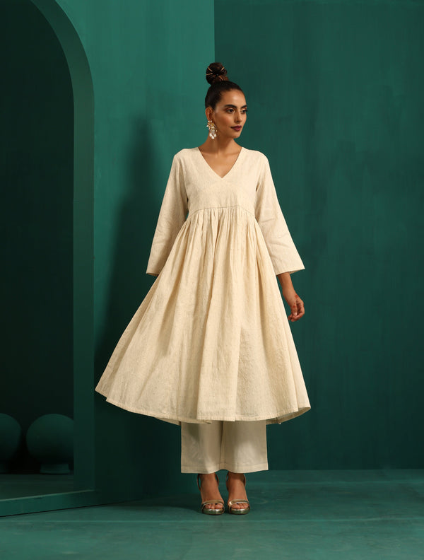 trueBrowns Ivory Tonal Cotton Anarkali Kurta Pant Set - Distacart