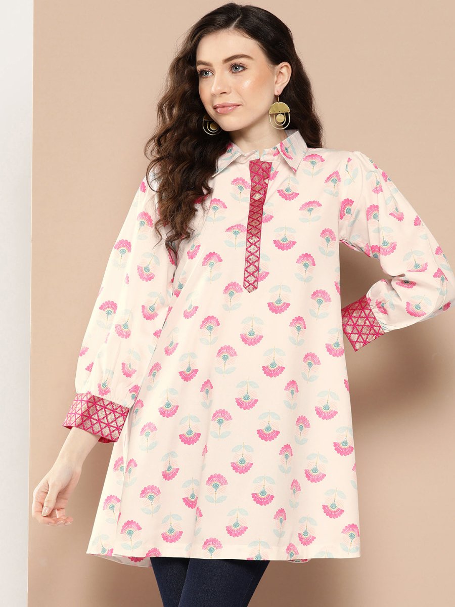 Ahalyaa Shirt Collar Printed Tunic - Distacart