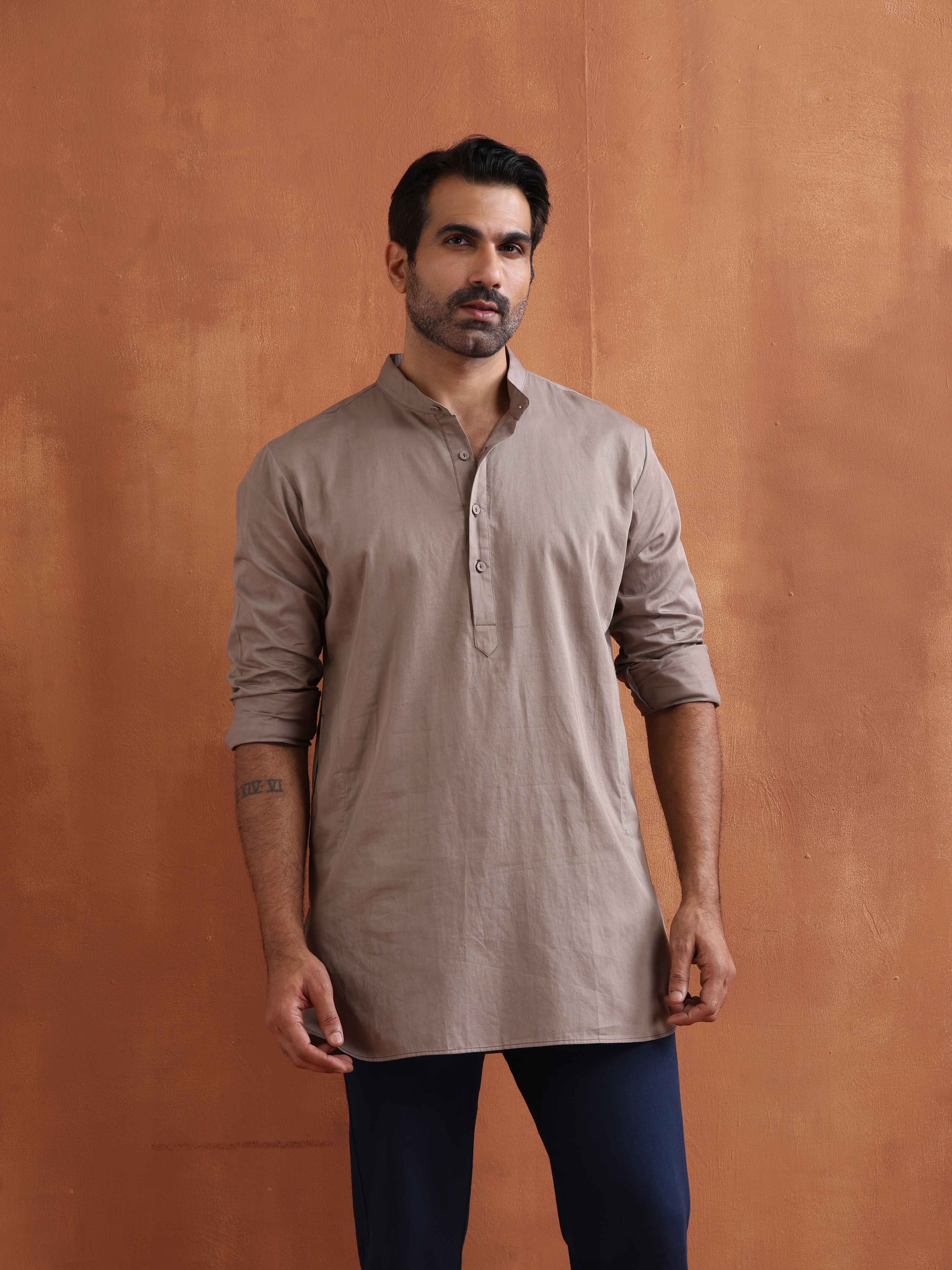 trueBrowns Men's Beige Cotton Short Kurta - Distacart