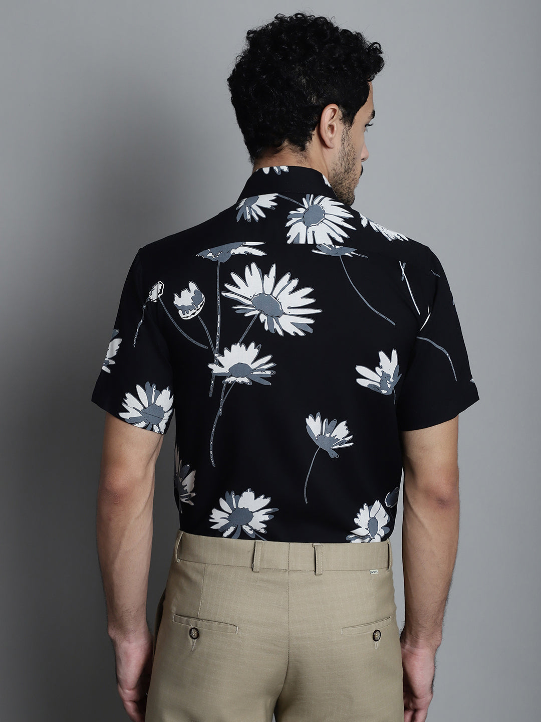 Jainish Men's Floral Printed Formal Shirts - Black - Distacart