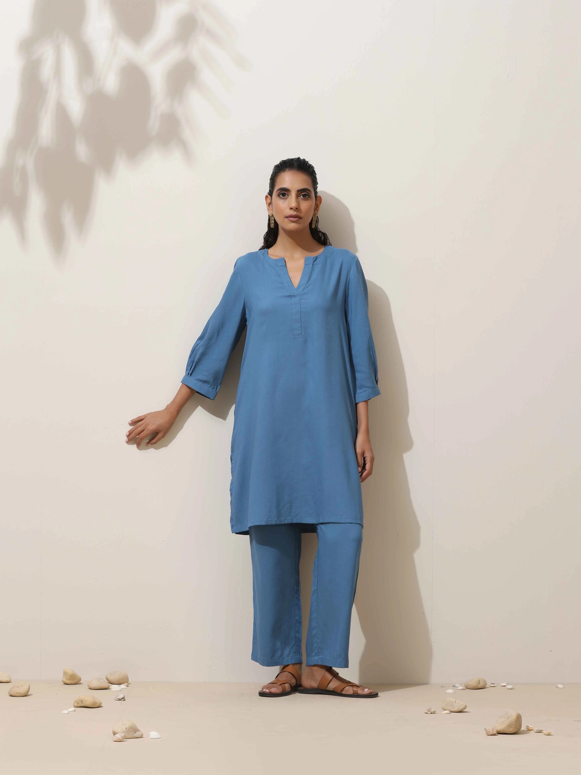trueBrowns Blue Viscose Co-ord Set - Distacart