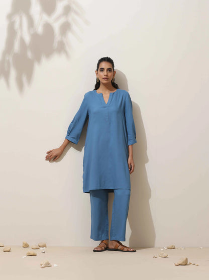 trueBrowns Blue Viscose Co-ord Set - Distacart