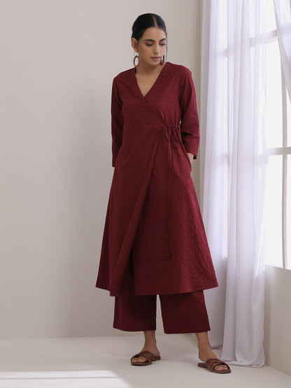 trueBrowns Ruby Wine Dobby Angrakha Pant Set - Distacart