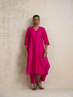 Thumbnail for trueBrowns Pink Silk High Slit Kurta Set - Distacart