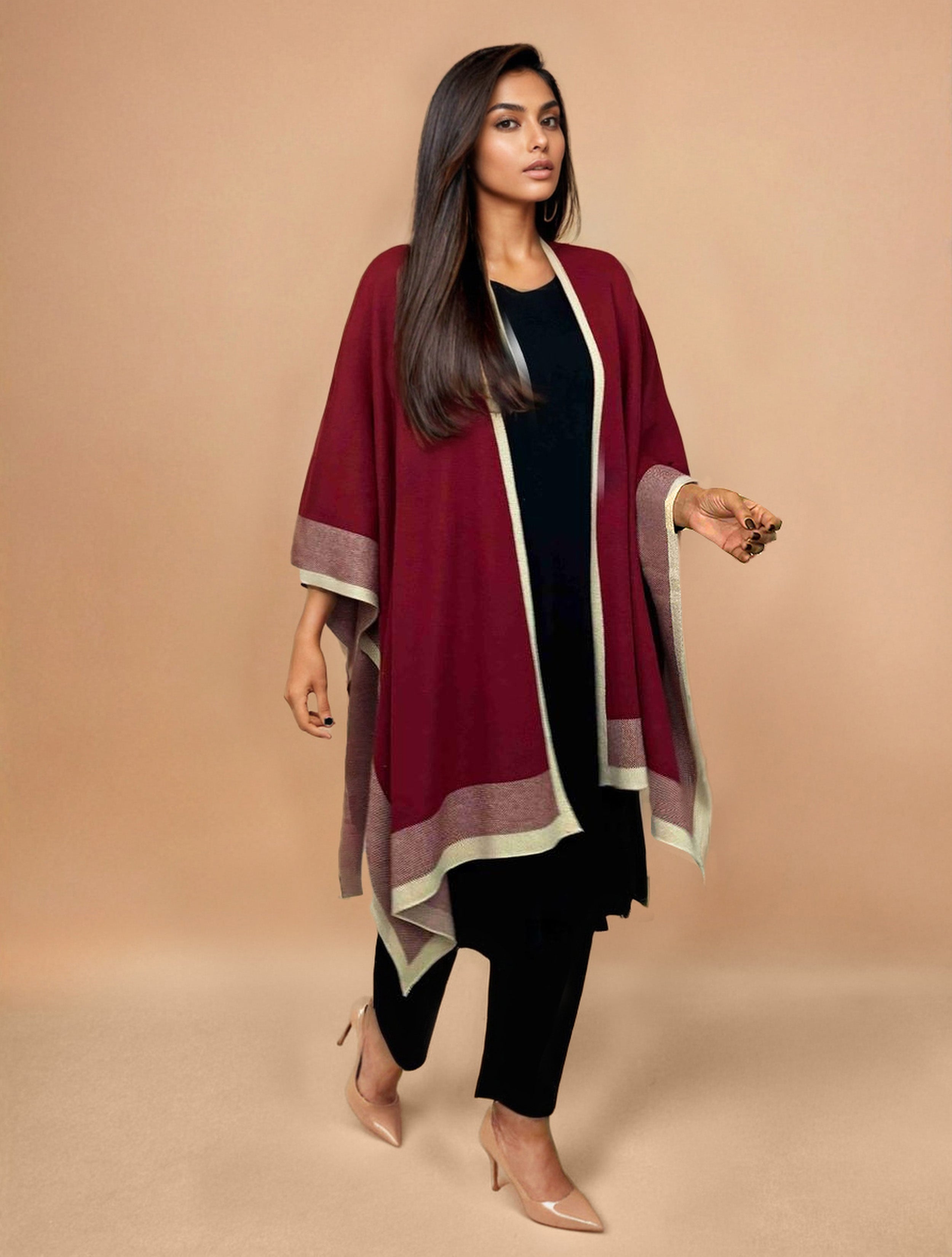trueBrowns Maroon Woollen Kaftan Cape - Distacart