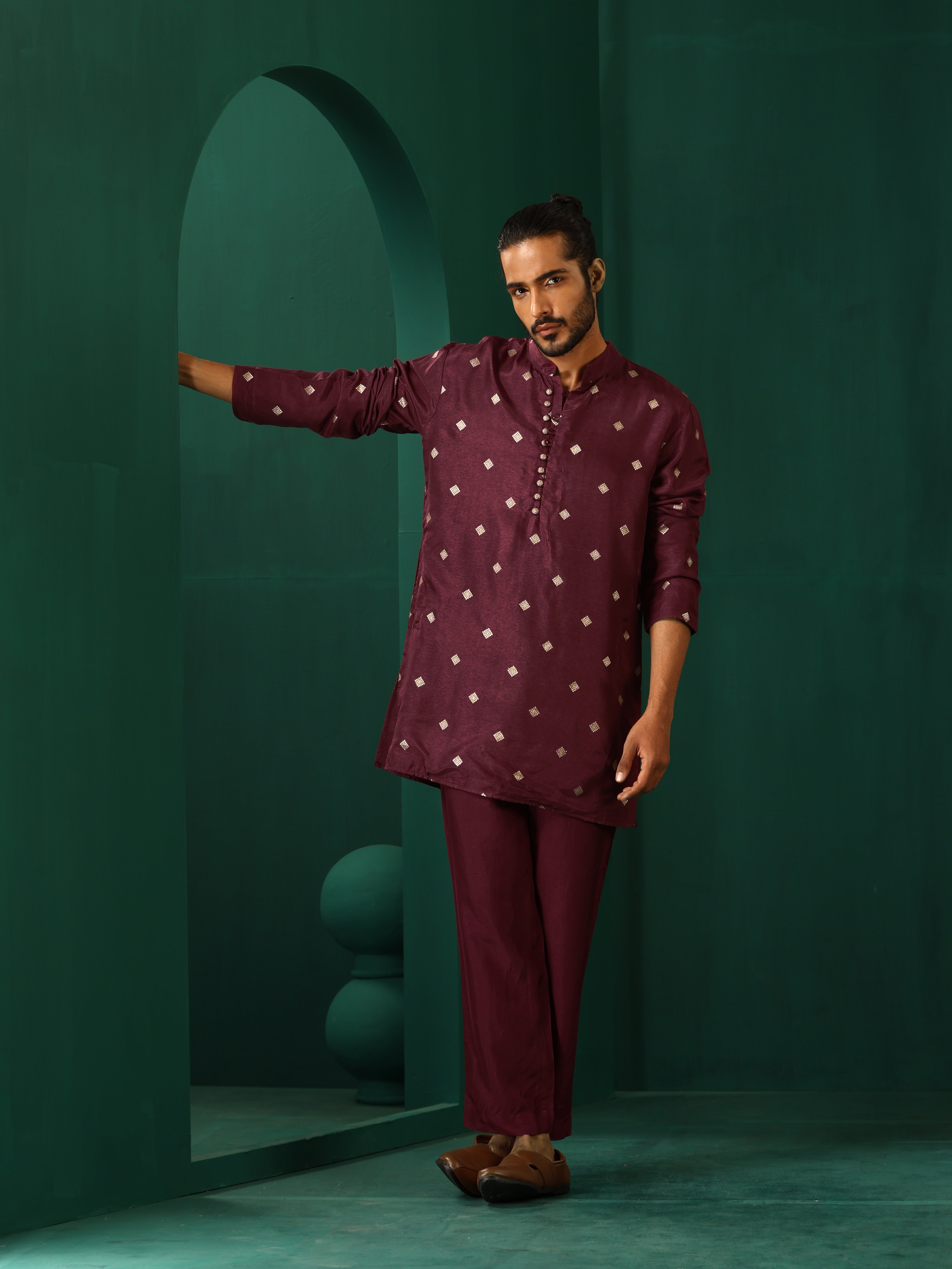 trueBrowns Men's Wine Diamond Viscose Silk Co-ord Set - Distacart